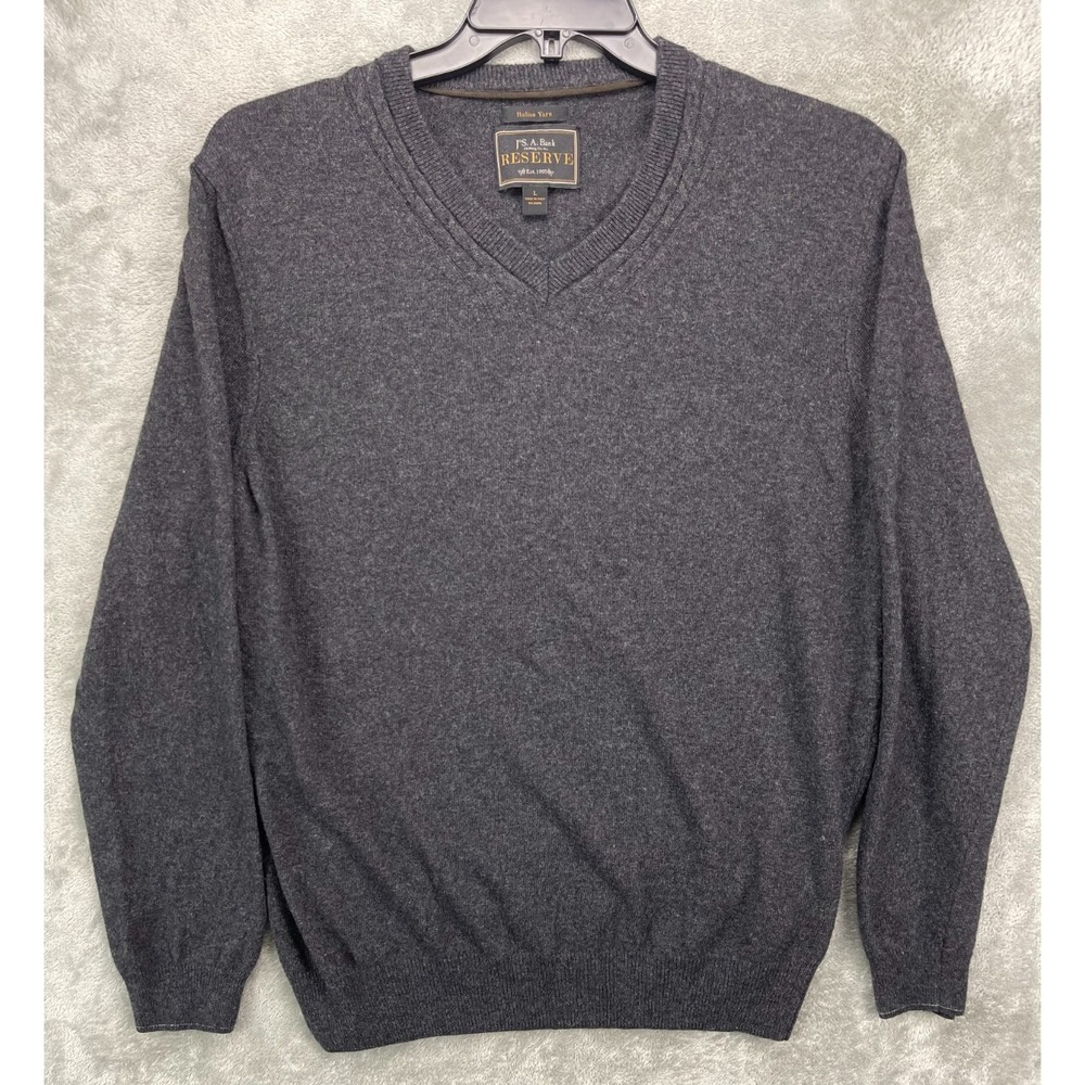 Jos A Bank Reserve Men's V-neck Sweater Sz L Charcoal Italian Yarn Made in Italy